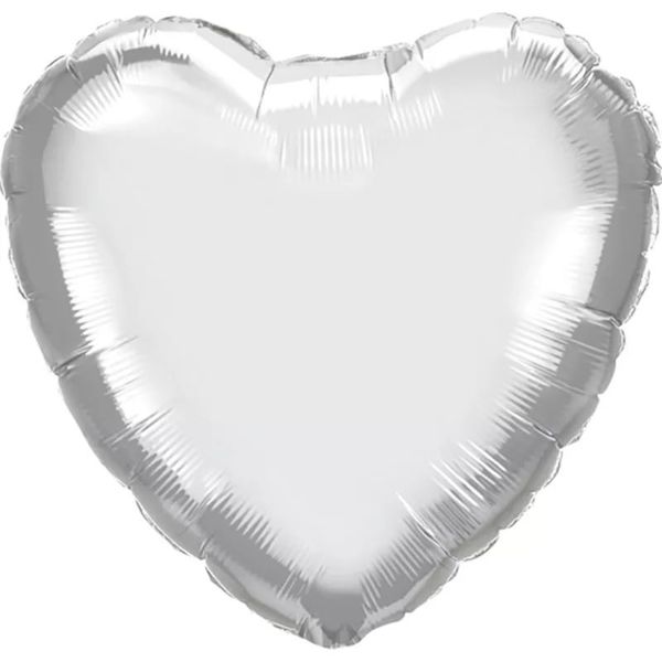 Шар сердце Серебреное 82см