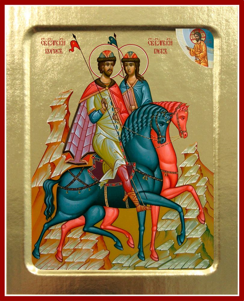 Икона Бориса и Глеба, блг. князей (на конях) на дереве: 125 х 160 (Синопсисъ)