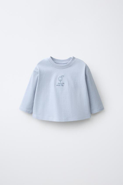 ZARA ЛОНГСЛИВ С ВЫШИВКОЙ, НЕБЕСНО-ГОЛУБОЙ