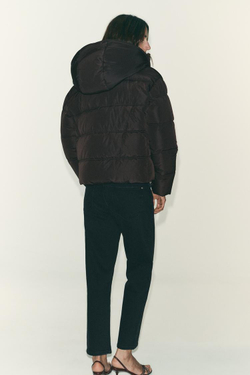 ZARA НЕПРОМОКАЕМЫЙ ВЕТРОЗАЩИТНЫЙ КОРОТКИЙ СТЕГАНЫЙ АНОРАК, КОРИЧНЕВЫЙ