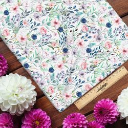 Ткань габардин букеты с листьями и бутонами