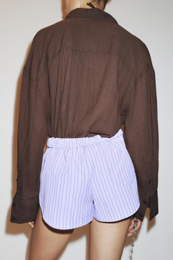 ZARA МИНИ-ШОРТЫ С ОТВОРОТОМ НА ТАЛИИ, ЛИЛОВЫЙ-БЕЛЫЙ