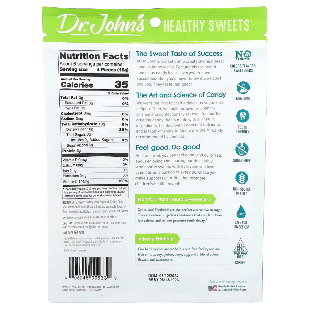 Dr. John's Healthy Sweets, Classic Fruit Hard Candy, голубая малина, вишня, виноград, лимон, лайм и апельсин, 109 г (3,85 унции)