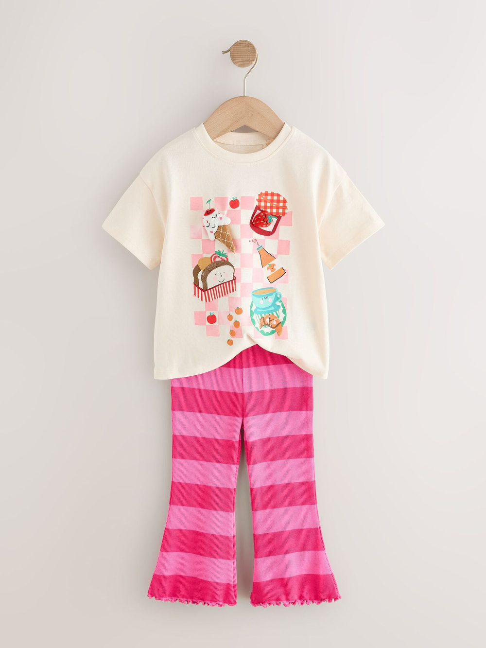 Футболка и легинсы-клеш в комплекте для девочки Next AD5-474, Розовый, Молочный