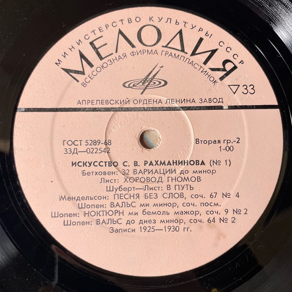 Винтажная виниловая пластинка LP С. В. Рахманинов, Искусство С.В. Рахманинова (СССР 1973)