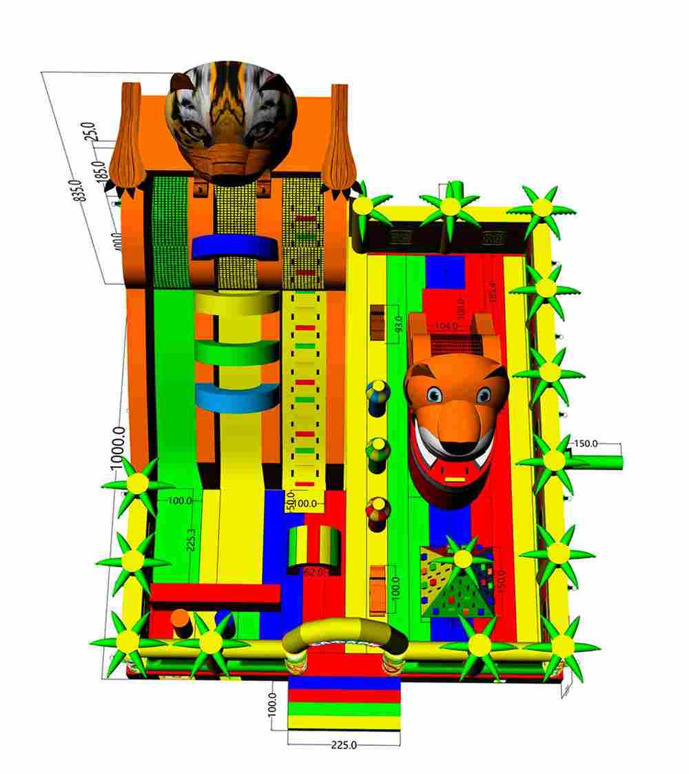 Коммерческий надувной батут «Сафари-Тигр» 10*9*8м, с двумя горками