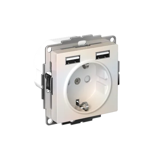 Розетка 1-м СП AtlasDesign 16А IP20 с 2-мя заряд. устройствами USB тип A+A 5В/2.4А 2х5В/1.2А механизм жемчуж. SE ATN000430