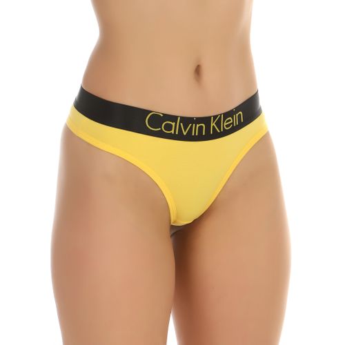 Женские трусы тонги желтые с черной резинкой Calvin Klein Women Black Yellow