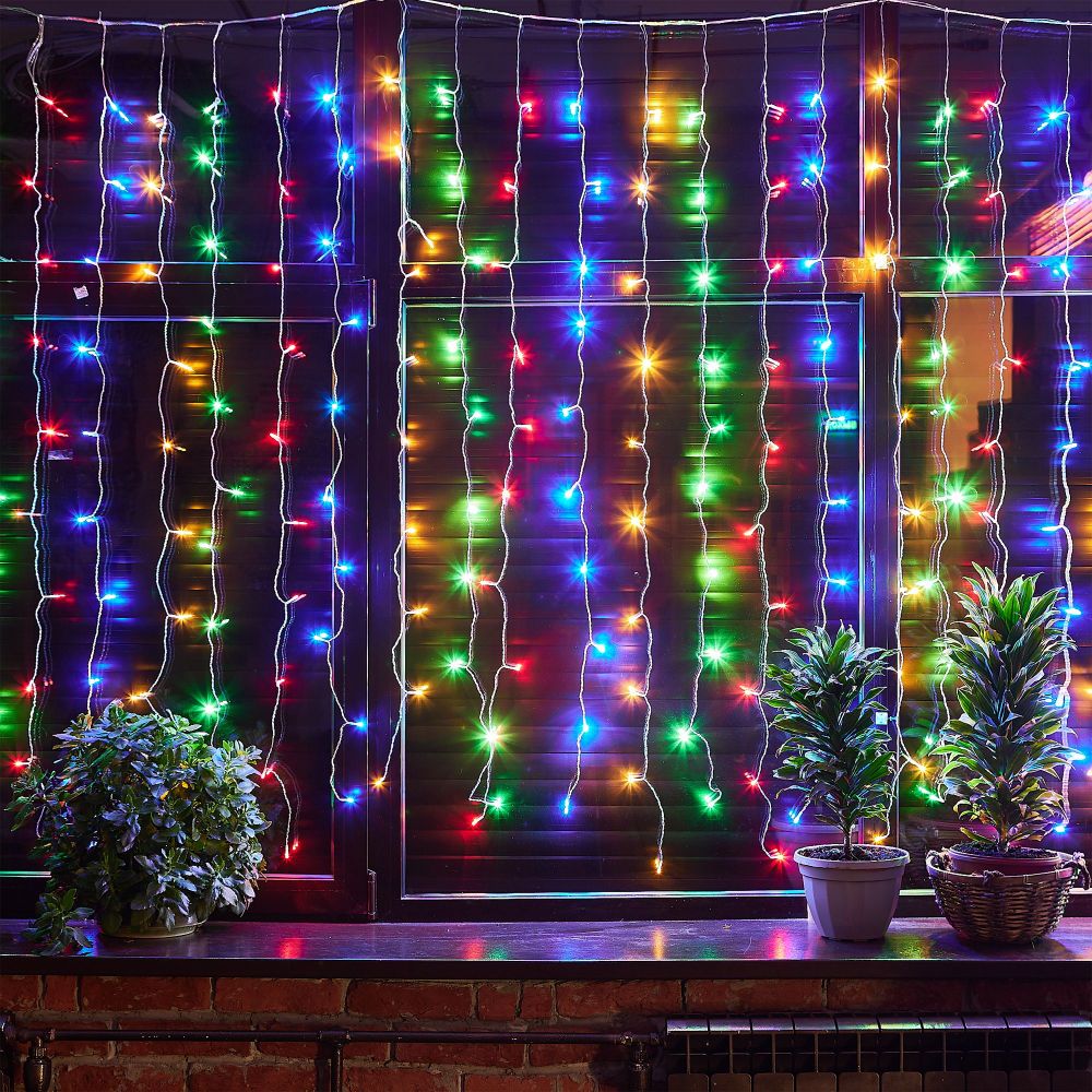 ULD-C3020-264-TTK MULTI IP44 Занавес светодиодный с эффектом мерцания. 3х2м. 264 светодиода. Разноцветный свет. Провод прозрачный. TM Uniel