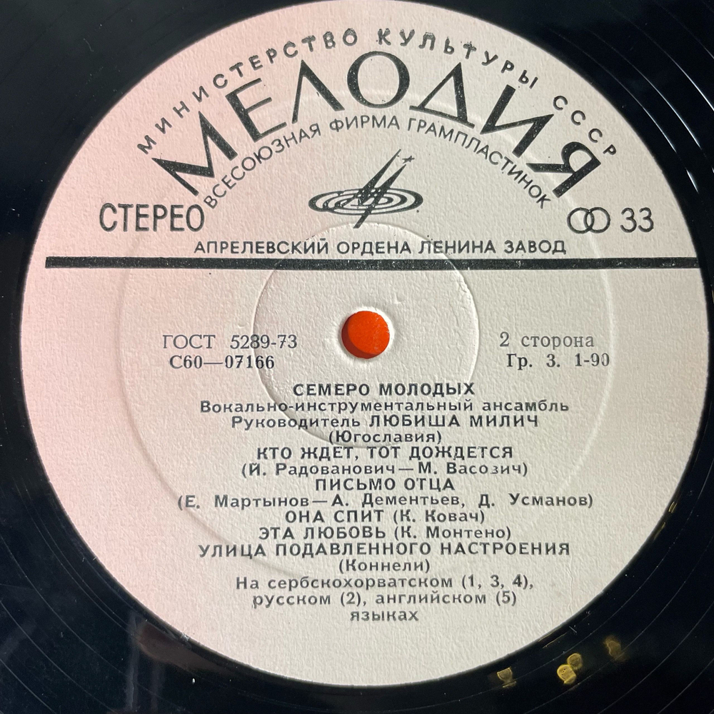 Винтажная виниловая пластинка LP Цыганские Песни, Семеро Молодых (СССР 1976)