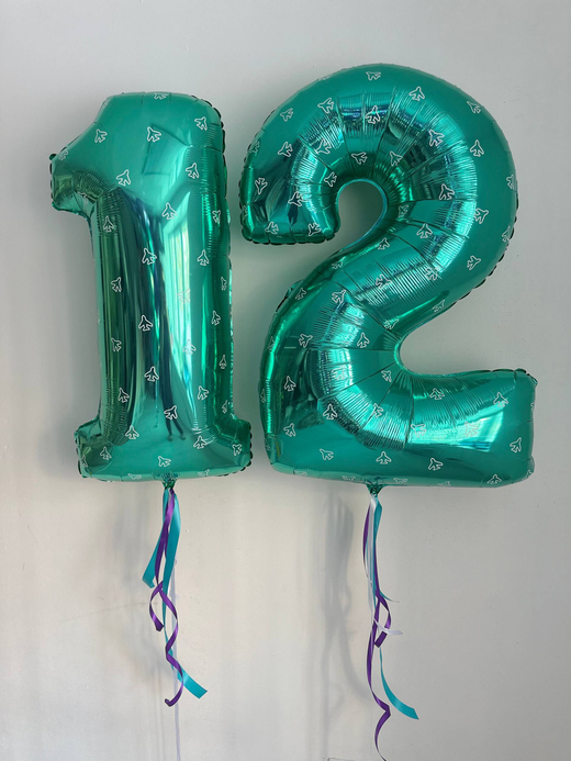 Цифры фольга бирюза самолет №4654