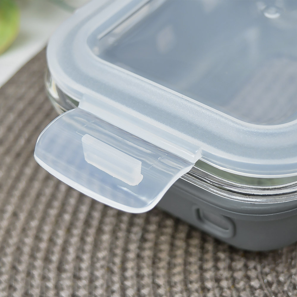 Контейнер 0,37л жаропрочное стекло с крышкой с защелками, в силиконовой подставке "Massimo"