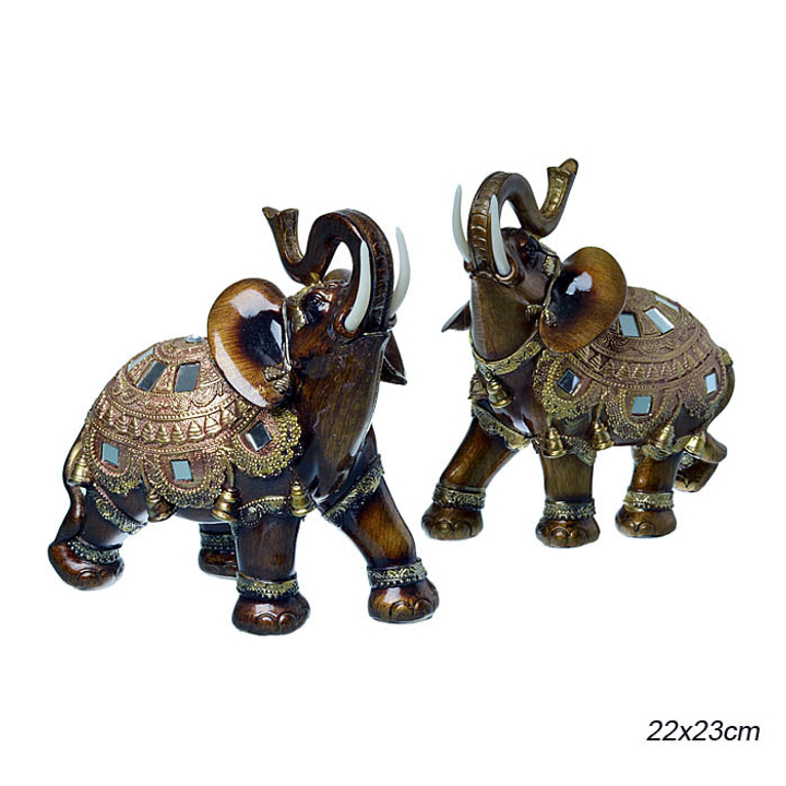 Статуэтка Слон цвет коричневый в золотистой попоне, зеркала, полистоун 21,5 см
