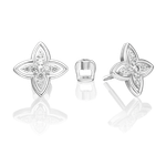 Серьги-пусеты из белого золота с фианитами