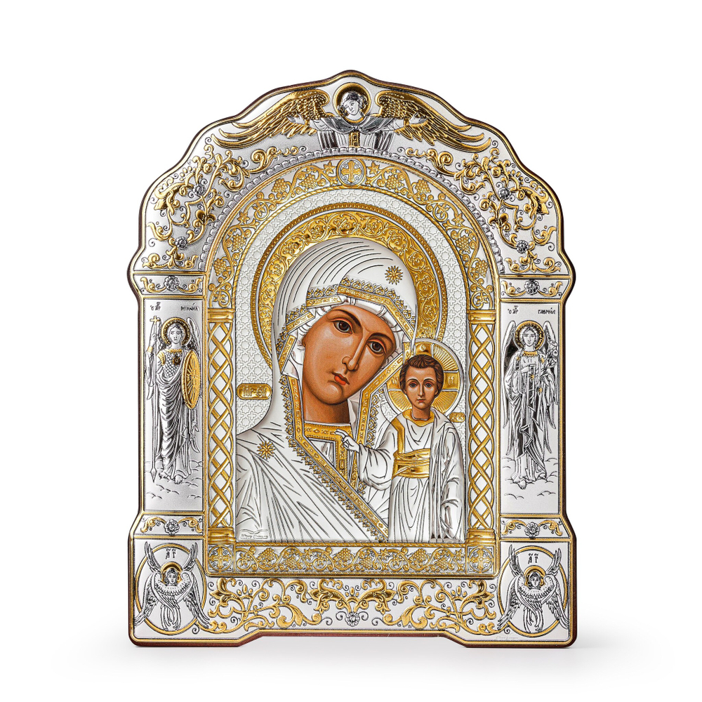 Казанская БМ, икона арочная с рамкой, красное дерево 266х335
