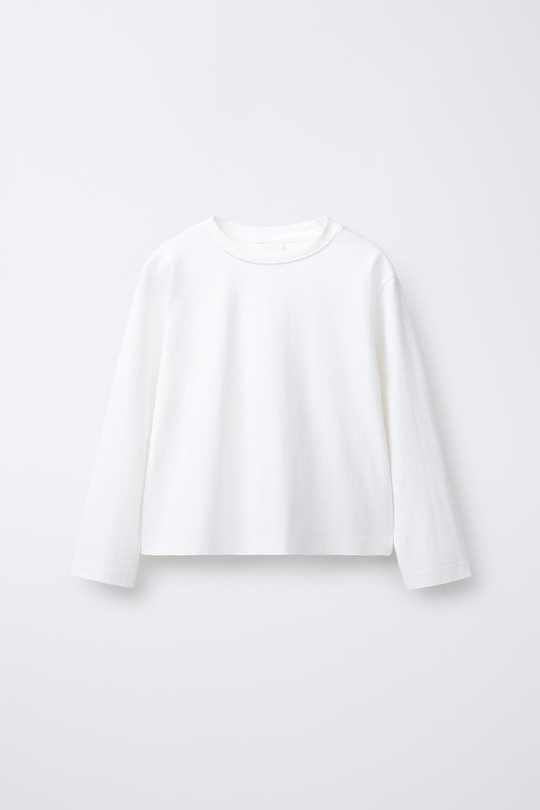 ZARA ОДНОТОННАЯ ФУТБОЛКА С ДЛИННЫМИ РУКАВАМИ, БЕЛЫЙ