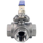 Stainless steel ball 3-way valve Threaded NPT/BSP L-type standard port Elephant  RP.SS316.200.MM 986 psi with ISO 5211 mounting pad and handle