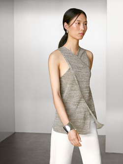 Massimo Dutti Двубортный топ из льняной смеси с воротником-халтер, серый