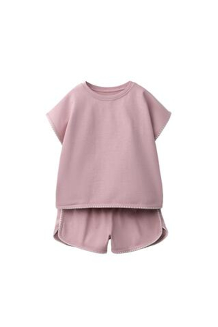 ZARA КОМПЛЕКТ ИЗ ФУТБОЛКИ И ШОРТОВ-БЕРМУД С КОНТРАСТНЫМИ ДЕТАЛЯМИ, РОЗОВЫЙ