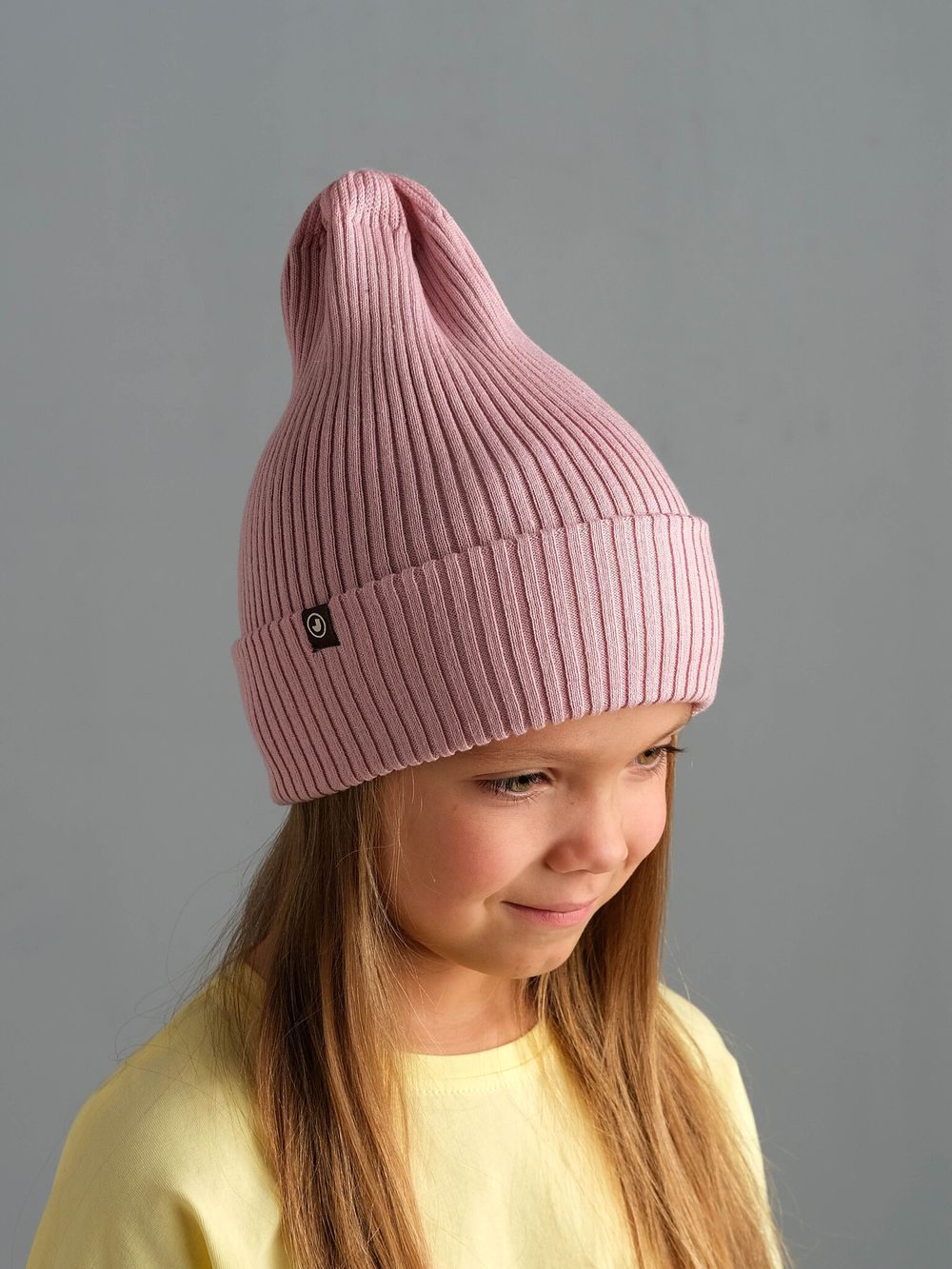Шапка вязаная-резинка хлопковая КЭП(Пудра)