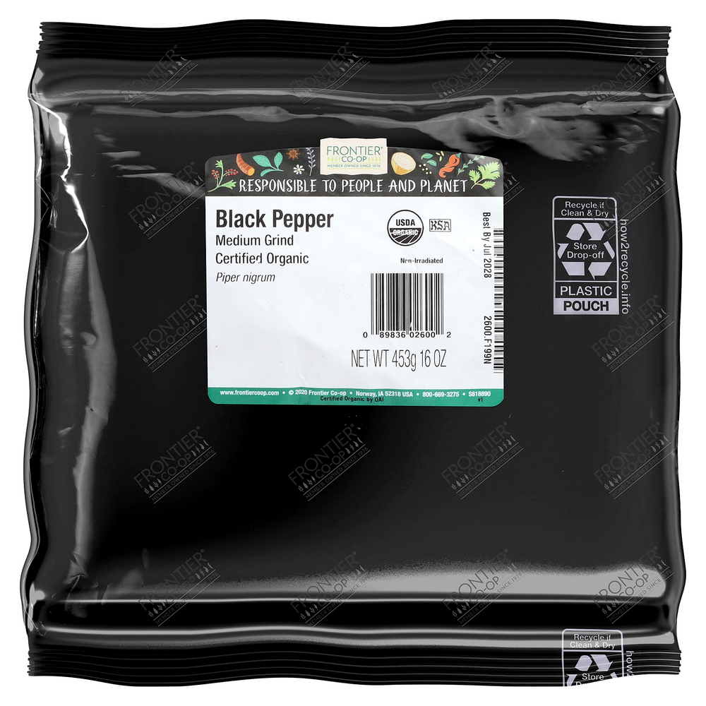 Frontier Co-op, Organic Black Pepper, Medium Grind, 16 oz (453 g)
