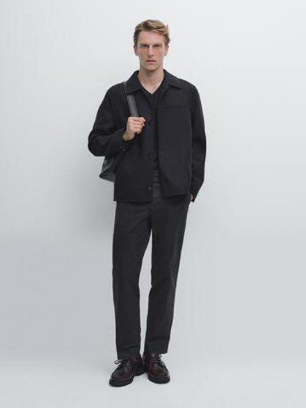 Massimo Dutti Брюки из смесовой хлопковой саржи, темно-синий