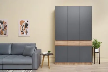 Шкаф 3-х створчатый Роджина дуб крафт / графит