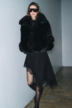 ZARA ЮБКА АСИММЕТРИЧНОГО КРОЯ С КРУЖЕВОМ — ZW COLLECTION, ЧЕРНЫЙ