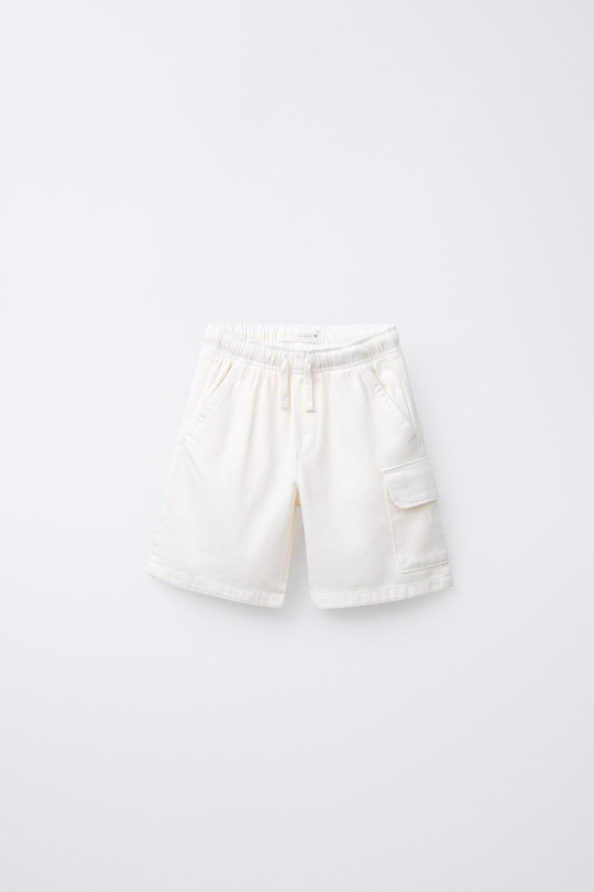 ZARA ШОРТЫ-БЕРМУДЫ КАРГО ПРЯМОГО КРОЯ ИЗ ЛЕГКОЙ ТКАНИ, БЕЛЫЙ