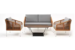 "Канны" лаунж-зона 4-местная из роупа со столом "Глория" цвет "дуб", каркас алюминиевый светло-серый, роуп оранжевый меланж