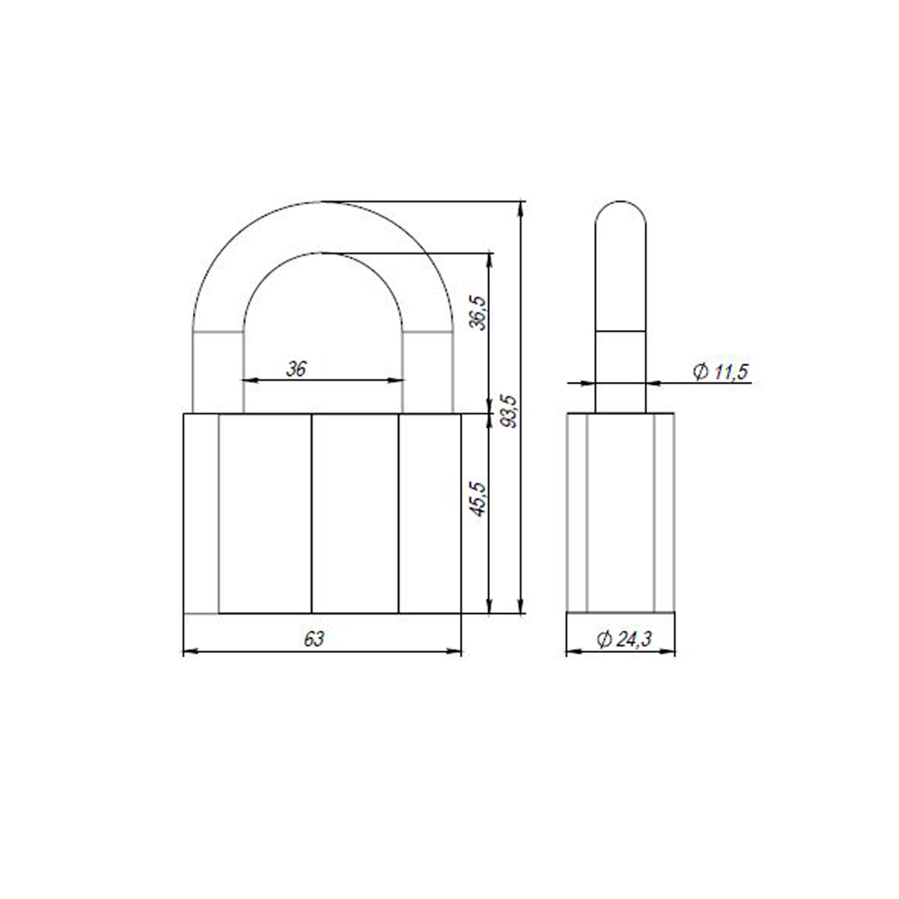 Замок навесной PD-4070 (PD-40-70) 3 fin key /коробка