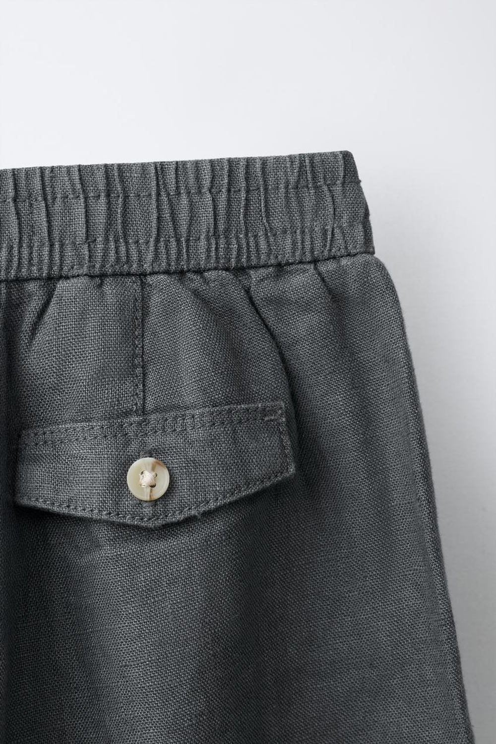 ZARA БРЮКИ СО СКЛАДКАМИ ИЗ 100% ЛЬНА, НЕФТЯНОЙ