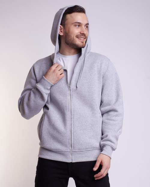 Худи на молнии ПРЕМИУМ серый-меланж с начесом/без начеса