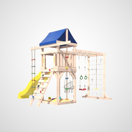 Детская площадка Fun Land с плетенным креслом, горкой и столиком со скамейками