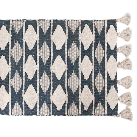 Ковер из хлопка синего цвета с геометрическим принтом Ethnic 70х160 Tkano