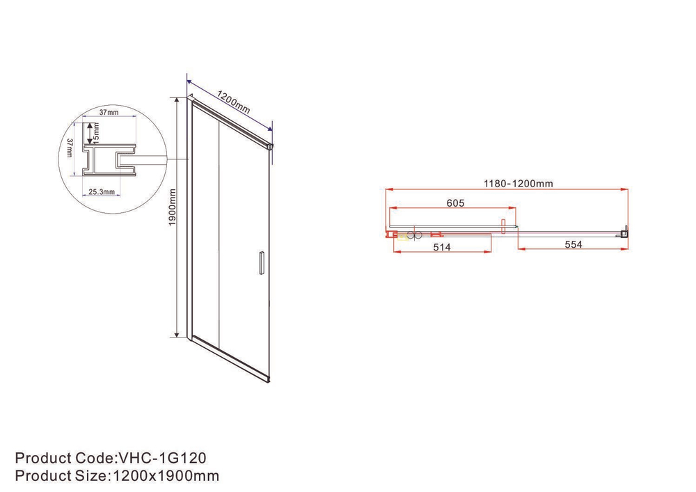 Душевой уголок Garda VSS-1G8012CL, 1200*800, хром, стекло прозрачное, , шт