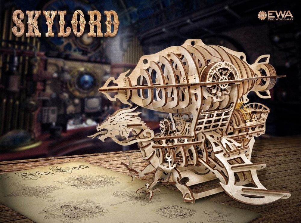 Механический Дирижабль Skylord (EWA) - Деревянный конструктор, сборная модель из фанеры, 3D пазл, сделай сам