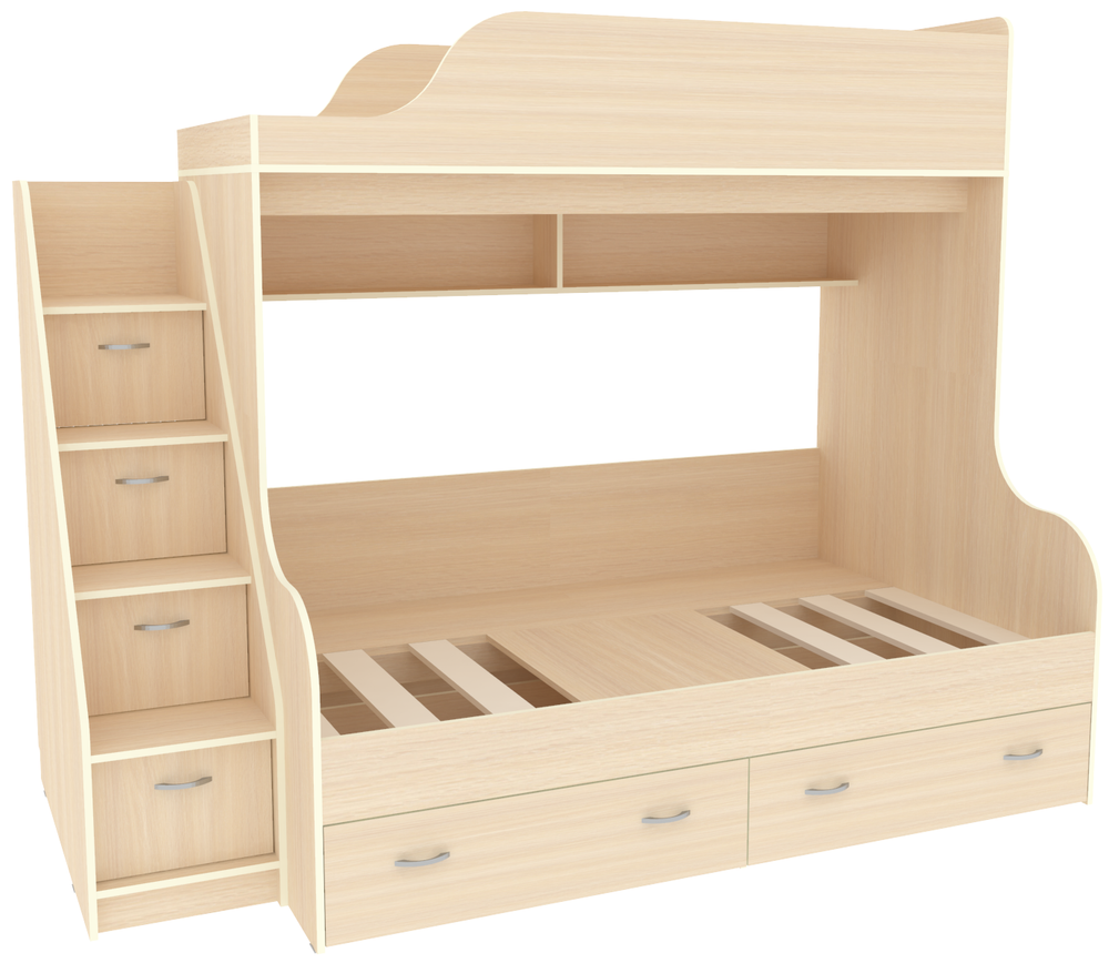 Двухъярусная кровать КарИВи Дуэт-15 с лестницей Комод КарИВиом Дуб Молочный  Дуб Молочный