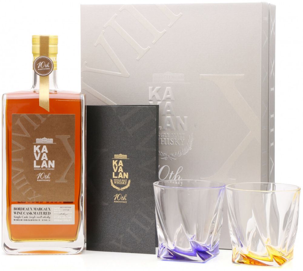 Виски Kavalan Bordeaux Margaux Wine Cask Matured, gift set with 2 glasse