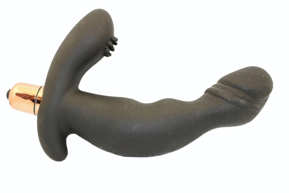 Чёрный вибромассажёр с широким основанием - 15 см. (Цвет: черный)