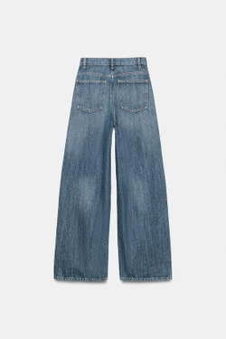 ZARA ДЖИНСЫ TRF WIDE LEG С ПЕРЕКРЕСТНЫМ ПОЯСОМ И ВЫСОКОЙ ПОСАДКОЙ, СЕРО-СИНИЙ