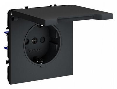 Розетка с заземлением и со шторкой, без рамки с крышкой Voltum S70 VLS040307