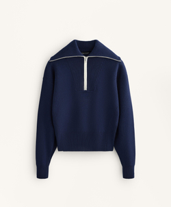 Oysho Свитер с высоким воротником и молнией до уровня груди, синий