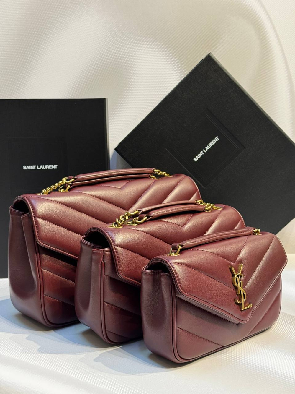 Женская сумка Yves Saint Laurent Small Loulou Matelasse бордового цвета большая