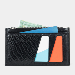 Кардхолдер из кожи козы и аллигатора, черного цвета
