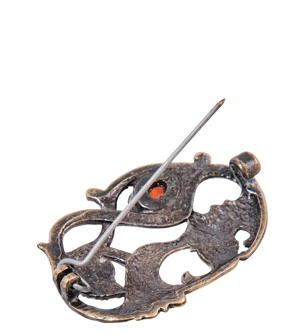 AM-4005 Брошь «Маска Веточка» (латунь, янтарь)