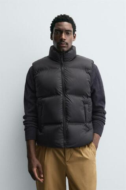 ZARA СТЕГАНЫЙ ЖИЛЕТ WATER REPELLENT, ЧЕРНЫЙ