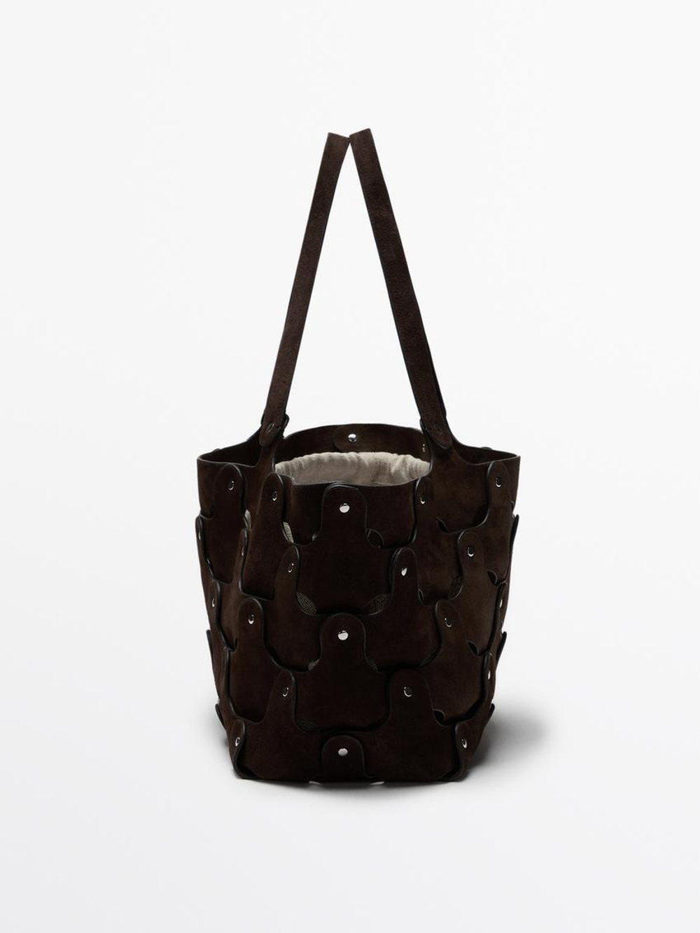 Massimo Dutti Замшевая сумка-шопер с заклепками, коричневый