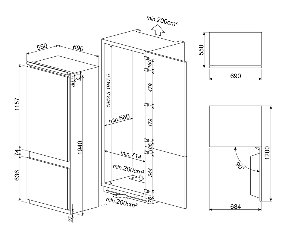 Встраиваемый холодильник Smeg C875TNE