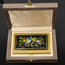 Визитница "Две Жар-птицы" (роспись Палех) желт.